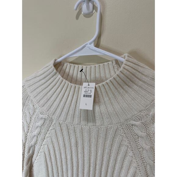Talbots NWT Cable Knit Sweater Sz L Cream Off White Longsleeve Cozy - Picture 4 of 7